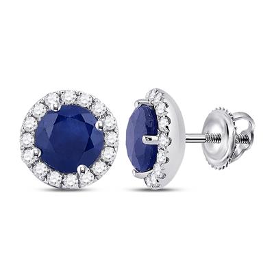 14K White Gold Blue Sapphire and Diamond Earrings