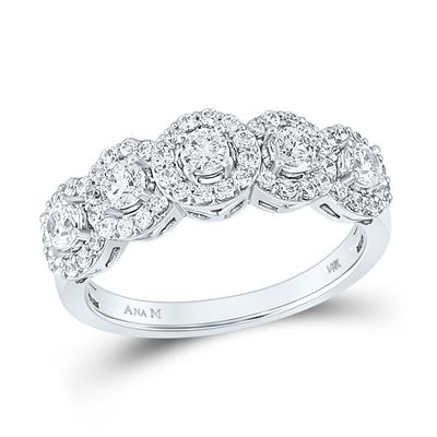 14K WHITE GOLD ROUND DIAMOND 5-STONE ANNIVERSARY RING 1 CTTW