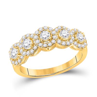 14K YELLOW GOLD ROUND DIAMOND 5-STONE ANNIVERSARY RING 1 CTTW